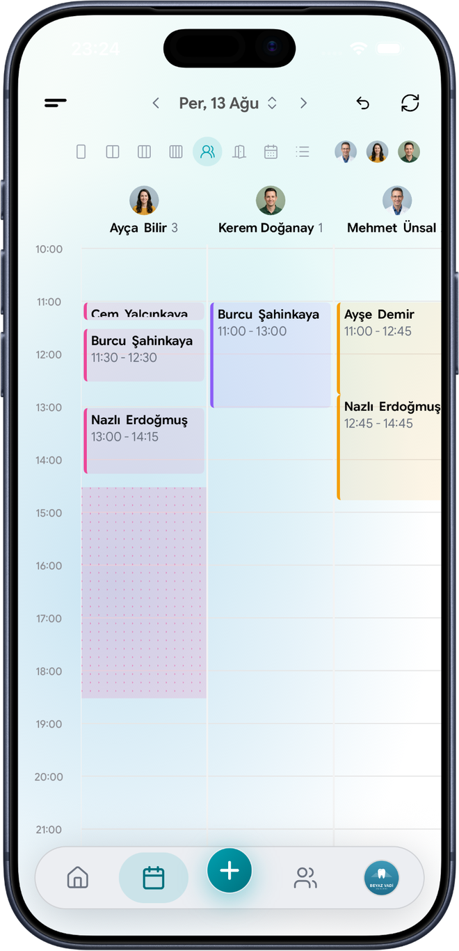 The same day's calendar in the Calemio mobile app