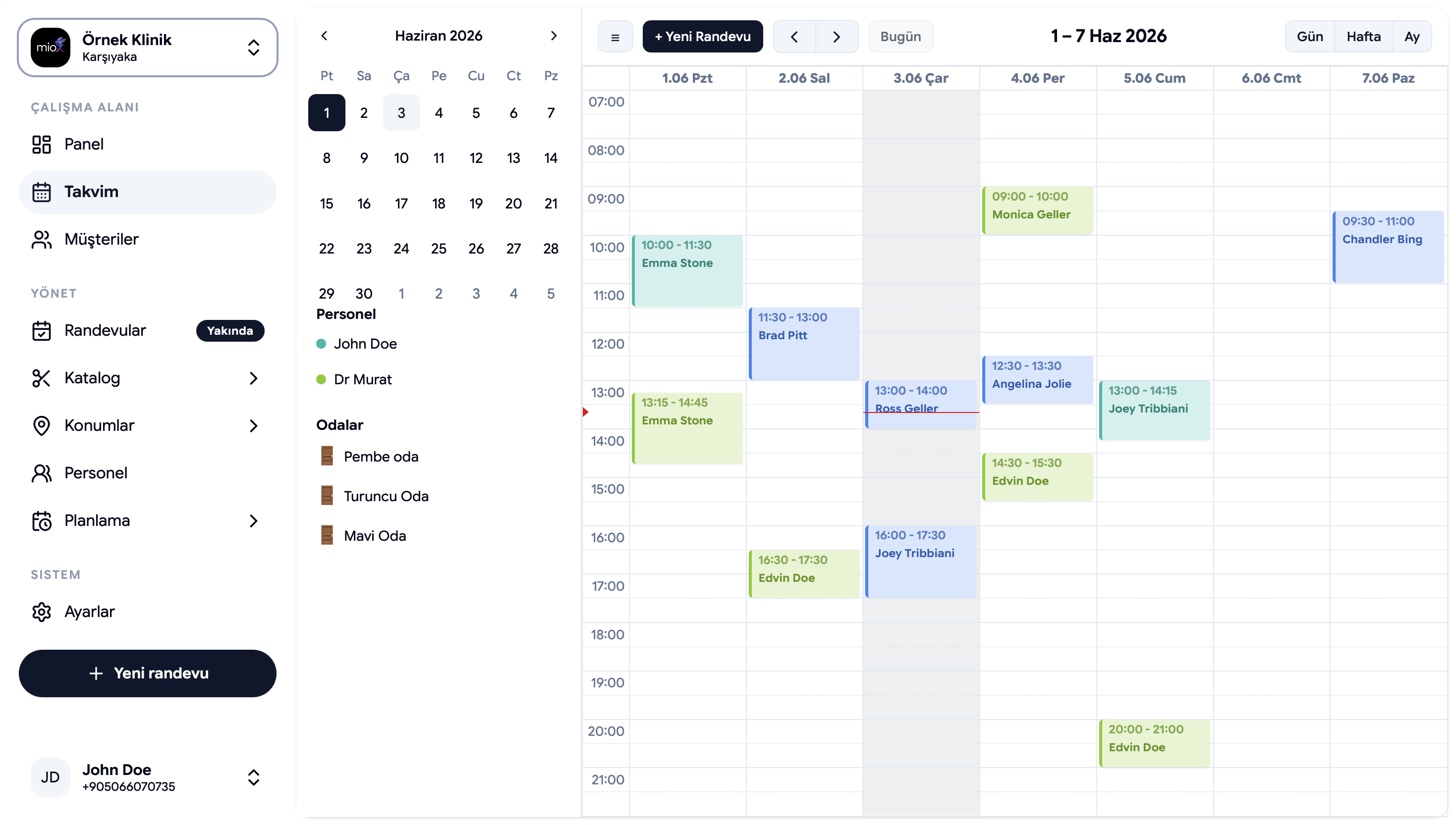 Calemio dental scheduling app, clinic dashboard screenshot